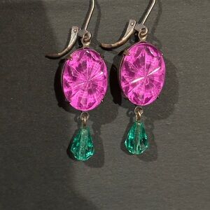 Elegant Pink and Green Drop Earrings